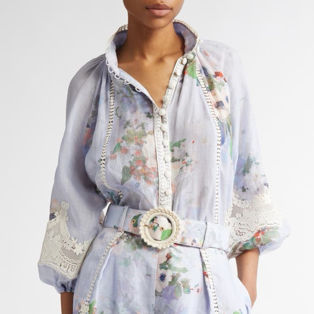 NWT Zimmermann Everley Floral Lace Trim Button-Up Shirt size 3